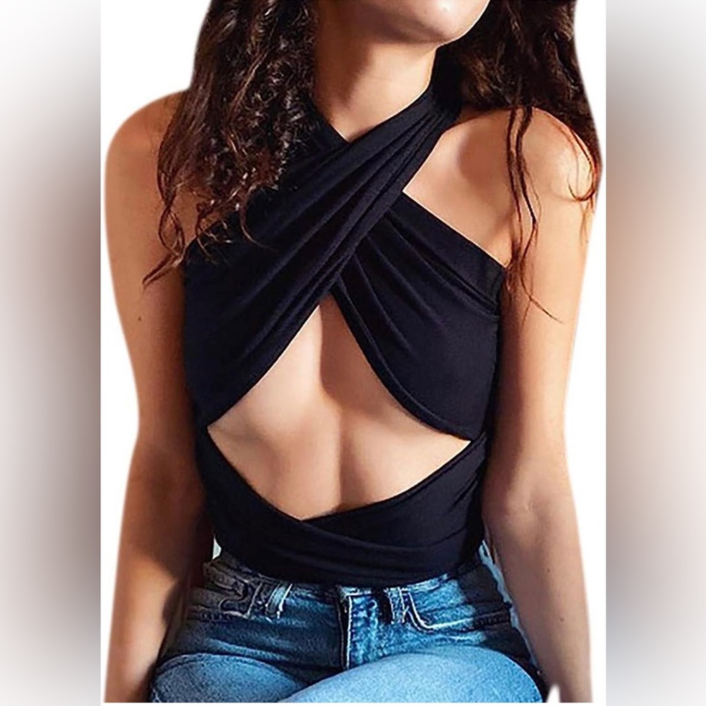 Sexy Criss Cross Bandage Crop Halter Top Self Tie Wrap Top Cut Out Bustier Cami